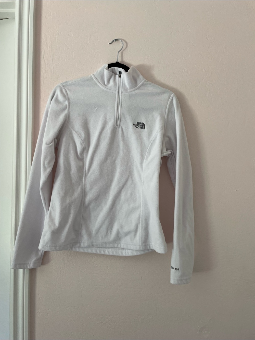 The North Face White Fleece Sleeve with TKA 100 Embroidery